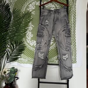 ⛓️ CYBER GRUNGE RAW EDGE CARGO JEANS ⛓️